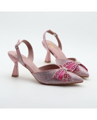 Ladies Party Bow Slingback Heels (stoned) - Pink 