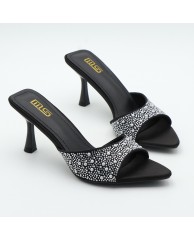 Ladies Stoned Party low mules -Black 