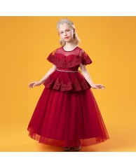 Girls Christmas / Party Lace Net Dress - Red