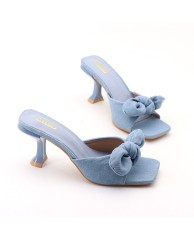 Ladies Bow Jean Party low mules -Blue