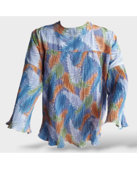 Floral Ruffled Pleated Blouse- Blue