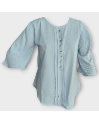 Ruffled Hand Short Sleeve Chiffon Blouse - Blue