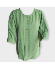Ruffled Hand Short Sleeve Chiffon Blouse - Green