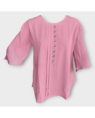 Ruffled Hand Short Sleeve Chiffon Blouse - Pink 