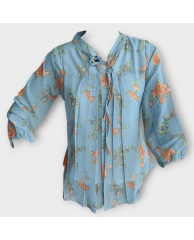 Floral Pleated Blouse - Blue 