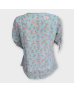 Floral Pleated Button Blouse - Blue 
