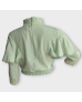 Plain Buttoned Turtle neck Crop Blouse - Green 