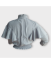 Plain Buttoned Turtle neck Crop Blouse - Grey 