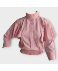Plain Buttoned Turtle neck Crop Blouse - Peach