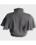 Plain Buttoned Turtle neck Crop Blouse - Dark Grey 