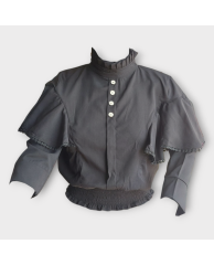 Plain Buttoned Turtle neck Crop Blouse - Dark Grey 