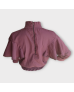 Plain Buttoned Turtle neck Crop Blouse - Wine