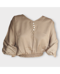 Long Sleeve Crop Blouse - Brown 