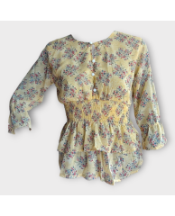 Floral Buttoned Chiffon Blouse- Cream