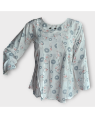 Pleated Chiffon Blouse - Blue 