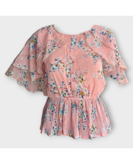 Floral Cape Blouse - Peach 