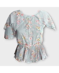 Floral Cape Blouse - Skye Blue