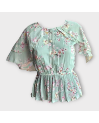 Floral Cape Blouse - Green 