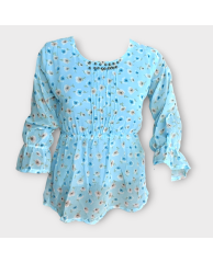 Floral Bead Blouse - Blue 