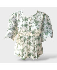 Floral Chiffon Blouse- White ||Green