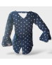 Floral Dotted Cotton Blouse - Blue 