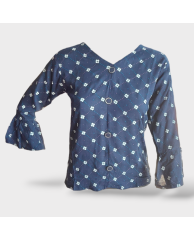 Floral Dotted Cotton Blouse - Blue 