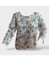 Floral Chiffon Blouse- White and Blue