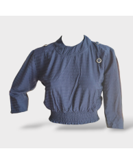 Bar Cotton Crop-top Blouse- Navy Blue