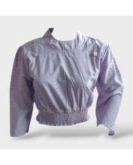 Bar Cotton Crop-top Blouse- Purple