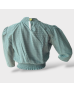 Bar Cotton Crop-top Blouse- Aqua Green