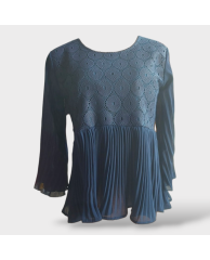 Ruffled Flea Layered Blouse - Blue 