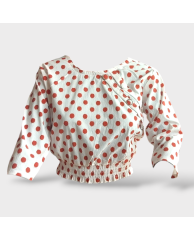 Polka Dot Button Short Sleeve Crop Top - Orange 