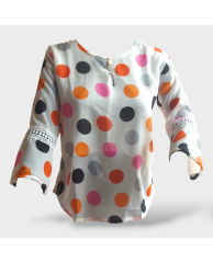 Large Polka Dot Cotton Blouse- Pink, Orange, Black