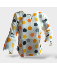 Large Polka Dot Cotton Blouse- Yellow, Orange, Black, Grey