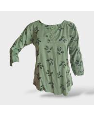 Floral Cotton Long-sleeve Blouse- Green 2