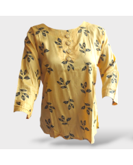 Floral Cotton Long-sleeve Blouse- Yellow 2