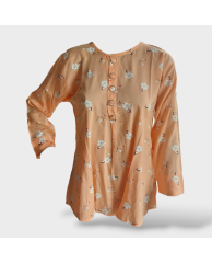 Floral Cotton Long-sleeve Blouse- Peach