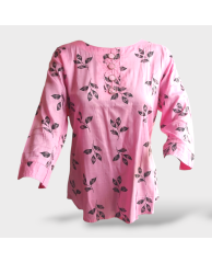 Floral Cotton Long-sleeve Blouse- Pink