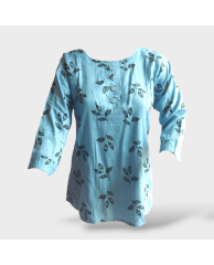Floral Cotton Long-sleeve Blouse - Blue
