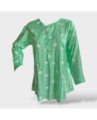 Floral Cotton Long-sleeve Blouse - Green 