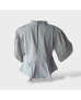 Plain-buttoned Cotton Long-sleeved Blouse- Grey