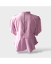 Plain-buttoned Cotton Long-sleeved Blouse - Pink 
