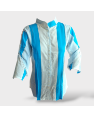Colorblock Frill Blouse- Blue
