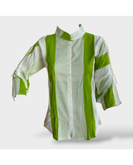 Colorblock Frill Blouse- Green