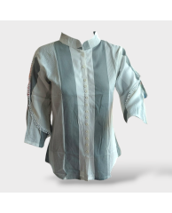 Colorblock Frill Blouse- Grey