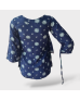 Floral Beaded 2 Step Cotton Blouse- Navy Blue