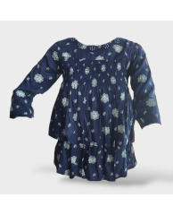 Floral Beaded 2 Step Cotton Blouse- Navy Blue