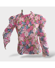 Floral Ruffled Chiffon Blouse- Pink