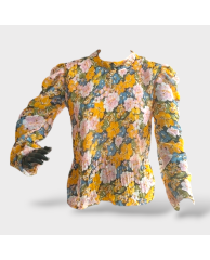 Floral Ruffled Chiffon Blouse - Yellow