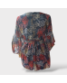 Floral Chiffon Beaded Blouse- Navy Blue and Red